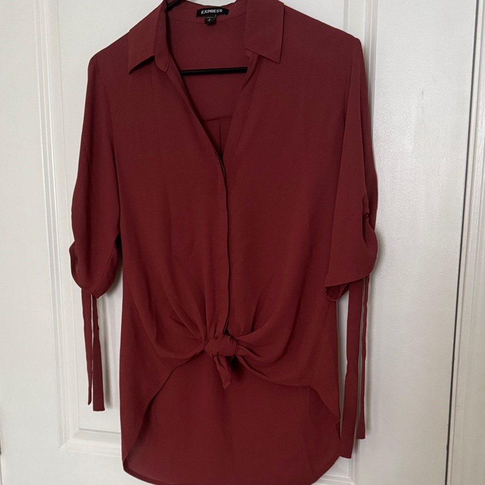 Express Women's Deep Red Tie-Front Blouse